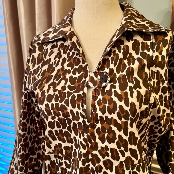NWOT Tory Burch Reva Leopard Cheetah Print Poplin Shirtdress Shirt Dress Size 4 - Picture 4 of 8